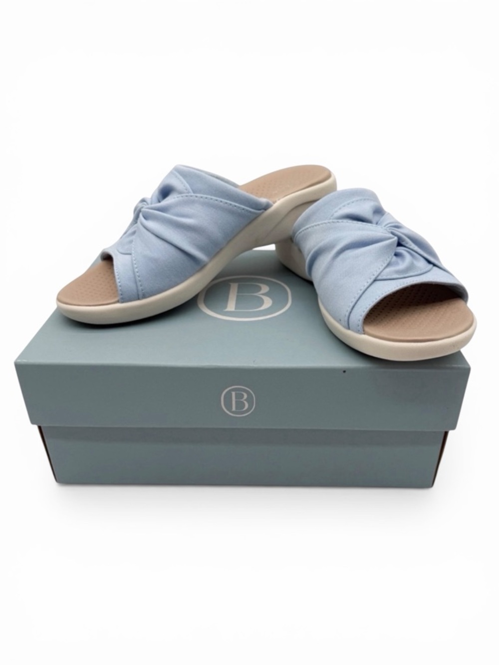 LifeStride BZees Cherish Comfort Peep Toe Slide Sandals Washable Blue 6 NEW